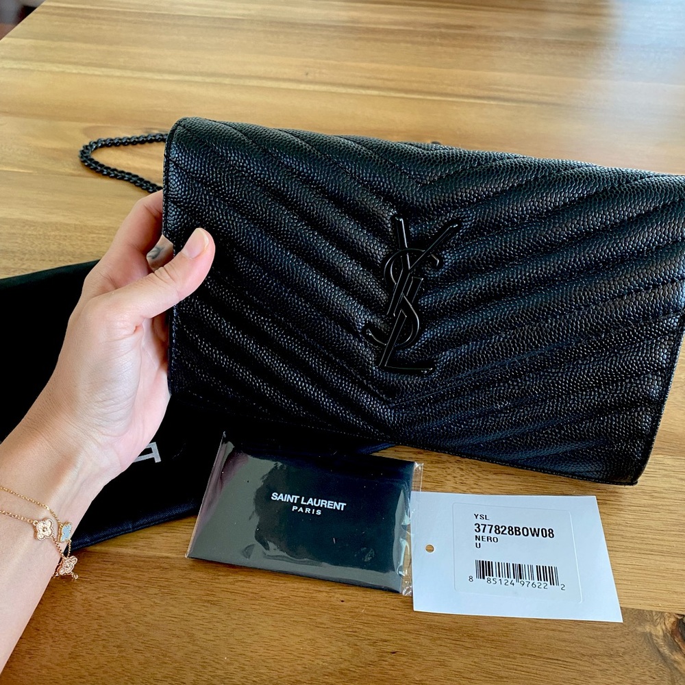Saint Laurent Quilted Leather Wallet on Chain